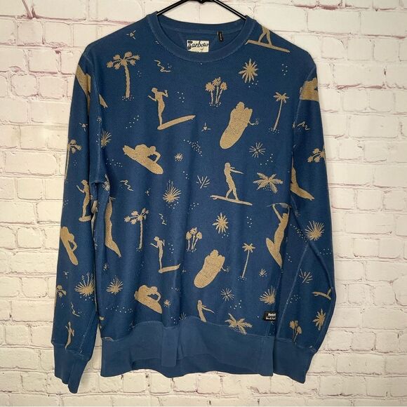 Y2K Barbour Of South Shield Mens Surf Shirt Blue Sweatshirt Long Sleeve Size S - Picture 3 of 11